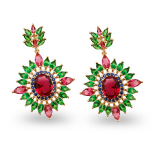 Colorful Stone Design Brass Zircon Jewelry Chandelier Earrings